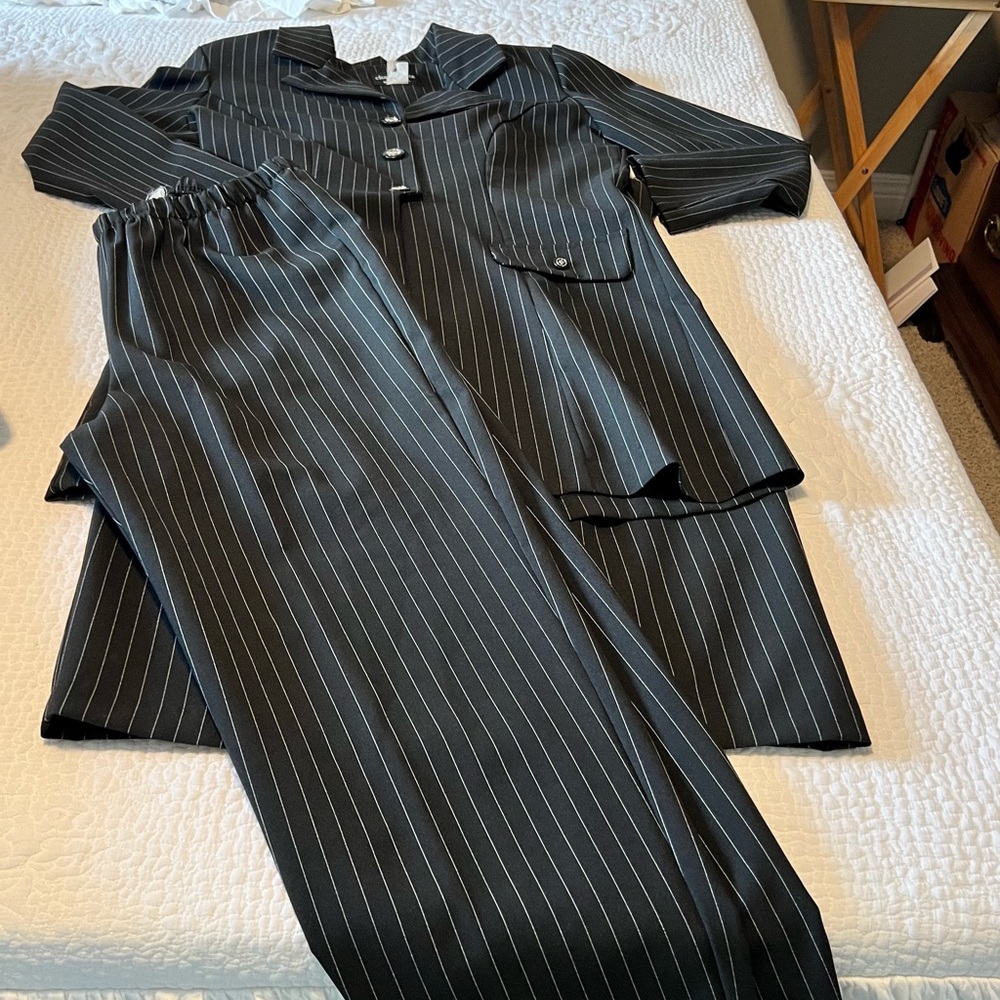 Black Pinstripe 3 Piece Suit Set